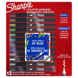 Creative Markers, Fine Brush Tip, Assorted Colors, 12/Pack