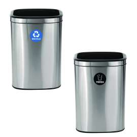 10.5 Gallon Recycle and Trash Station, Brushed Stainless Steel