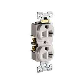 Eaton Cooper Wiring CR20W Duplex Receptacle, 2 -Pole, 20 A, 125 V, Side Wiring, NEMA: 5-20R, White