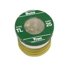 Bussmann TL-25 Plug Fuse, 25 A, 125 V, 10 kA Interrupt, Plastic Body, Low Voltage, Time Delay Fuse