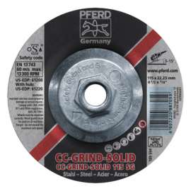 CC Grind Solid Steel Grinding Discs, Ceramic, 4 1/2in Dia, 5/8 in Arbor, 24 Grit