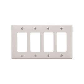 Eaton Wiring Devices PJ264W Wallplate, 4.87 in L, 8.56 in W, 4 -Gang, Polycarbonate, White, High-Gloss