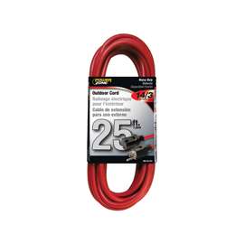 PowerZone Extension Cord, 14 AWG Cable, 25 ft L, 13 A, 125 V, Red