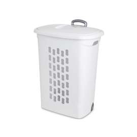 Sterilite 12228003 Wheeled Hamper, 2 bu Capacity, Plastic Bag, White, 12.8 in W, 19.6 in H, 28.2 in D