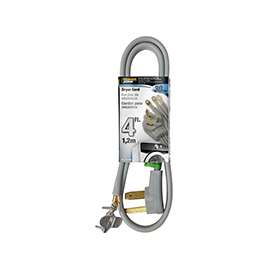 PowerZone Power Supply Dryer Cord, 10 AWG Cable, 4 ft L, 30 A, 250 V, Gray