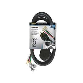 PowerZone Power Supply Dryer Cord, 10 AWG Cable, 6 ft L, 30 A, 250 V, Black