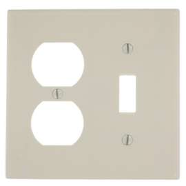 Leviton 78005 Combination Wallplate, 4-1/2 in L, 4-9/16 in W, 2 -Gang, Thermoset Plastic, Light Almond, Smooth