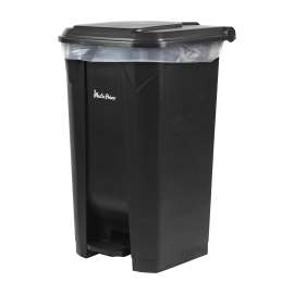 PLASTIC PRINCE 27 Gallon Step-On Trash Can/Container, Black Plastic Dustbin with Lid and Foot Pedal, Hands-Free Disposal