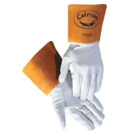 1600 Goat Grain Leather/Cowhide Cuff Unlined Welding Gloves, Large, White/Gold, Gauntlet Cuff