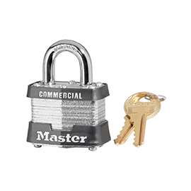 Master Lock 3KA 3303 Padlock, Keyed Alike Key, Open Shackle, 9/32 in Dia Shackle, 3/4 in H Shackle, Steel Shackle