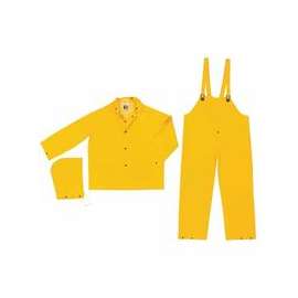 Flame Resistant Rain Suit, Jacket/Hood/Pants, 0.35 mm PVC/Poly, Yellow, X-Large