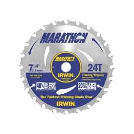 IRWIN MARATHON 24030 Circular Saw Blade, 7-1/4 in Dia, 5/8 in Arbor, 24-Teeth, Carbide Cutting Edge