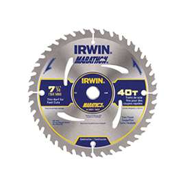 IRWIN MARATHON 14031 Circular Saw Blade, 7-1/4 in Dia, 5/8 in Arbor, 40-Teeth, Carbide Cutting Edge