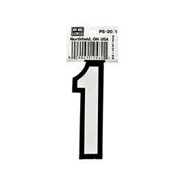 HY-KO PS-20/1 Reflective Sign, Character 1, 3-1/4 in H Character, Black/White Character