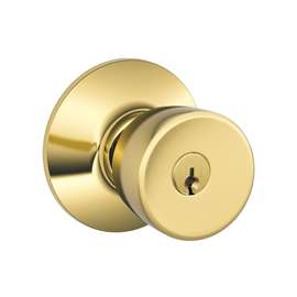 Schlage F51A VBEL505K4 Keyed Entry Knob, 1-3/8 to 1-3/4 in Thick Door, Brass/Zinc