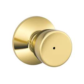 Schlage F40VBEL605 Privacy Door Knob, 1-3/8 to 1-3/4 in Thick Door, Metal, Brass