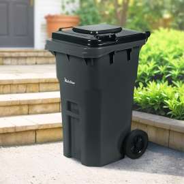 27 Gallon Trash Can with Wheels Plastic Rollout Outdoor Trash Can with Lid Outside Garbage Can with Wheels and Lid Commercial Heavy-Duty Container, Gray