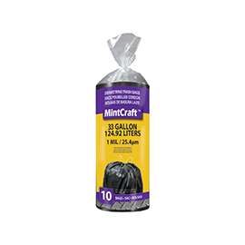 Vulcan FG-O3812-02 Trash Bag, 33 gal Capacity, Drawstring Closure, Black