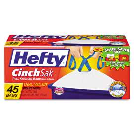 Cinch Sak Tall Kitchen and Trash Bags, 13 gal, 0.9 mil, 24" x 27.38", White, 45/Box