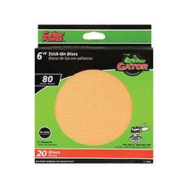 Gator 3245 Stick-On Sanding Disc, 80-Grit, Medium Grade, Aluminum Oxide, 6 in Dia, For 6 in Dia Sander Pads