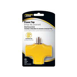 PowerZone Grounded Outlet Tap, 3 Outlet, Yellow