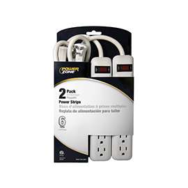PowerZone Power Outlet Strip, 125 V, 15 A, 6 Outlet, White