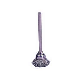 Miniature Stem-Mounted Cup Brush, 5/8 in Dia., .005 in Brass Wire