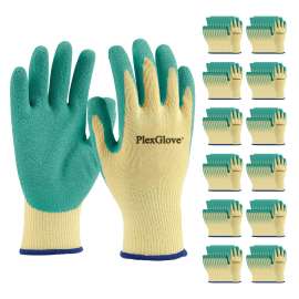 PLEXGLOVE 144 Pair Safety Work Gloves Men Heavy Duty Cotton Non Slip Latex Coated - Hardy Gardening Gloves Bulk Pack Package Handler with Grip for Construction Warehouse Yard, Large, Green