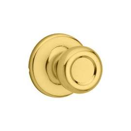 Kwikset 200T3CPRCLRCS Door Knob, 2-1/4 in Strike, 1-3/8 to 1-3/4 in Thick Door, Polished Brass