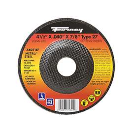 Forney 71801 Cut-Off Wheel, 60-Grit, Medium, Aluminum Oxide, 4-1/2 in Dia