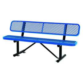 Expanded Steel Bench With Back, 72 x 24 x 33, Blue