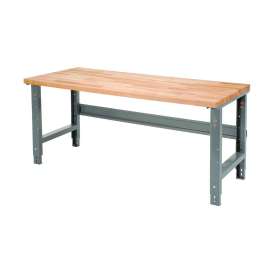 Standard Duty Butcher Block Top Adjustable Height Workbench, 2,000 lbs, 60 x 30 x 30.88 to 36.88, Birch/Gray