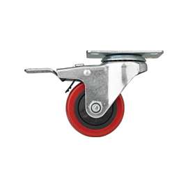 ProSource Swivel Swivel Plate Caster With Top Brake, 4 In Dia, 220 Lb, Polyurethane