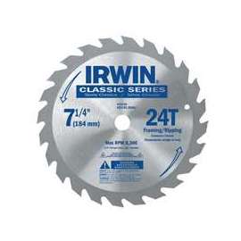 IRWIN 25130 Circular Saw Blade, 7-1/4 in Dia, Carbide Cutting Edge, 5/8 in Arbor, Carbide