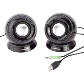 Lenovo M0520 2.0 Speaker System, 2 W RMS, Black, 90 Hz to 20 kHz, USB