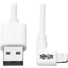 Tripp Lite Lightning to USB Sync Charge CAble Right-Angle for iPhones iPads Apple White 6ft 6', Lightning/USB for iPod, iPad, iPhone, Wall Charger, 60 MB/s, 6 ft, 1 x Type A Male USB
