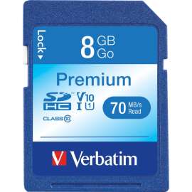 Verbatim 8GB Premium SDHC Memory Card, UHS-I Class 10, Class 10, 1 Card/1 Pack, 133x Memory Speed