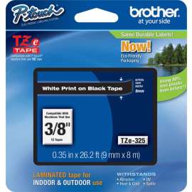 Brother P-touch TZe Laminated Tape Cartridges, 3/8" Width, Rectangle, White, Polyethylene Terephthalate (PET), Polyester Film