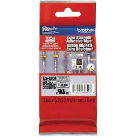 Brother TZeS951 Black on Matte Silver Label Tape, 15/16", Permanent Adhesive, Thermal Transfer, Matte Silver