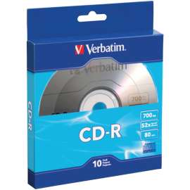 Verbatim CD-R 700MB 52X with Branded Surface, 10pk Bulk Box, 120mm, 1.33 Hour Maximum Recording Time