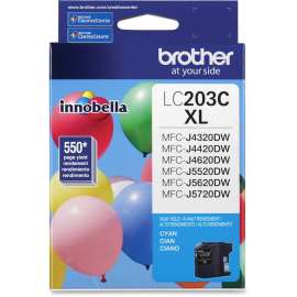 Brother Genuine Innobella LC203C High Yield Cyan Ink Cartridge, Inkjet, High Yield, 550 Pages, Cyan