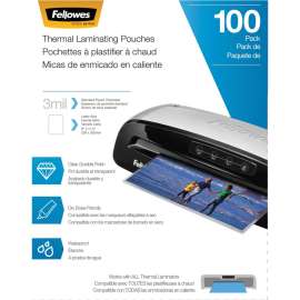 Fellowes Letter-Size Thermal Laminating Pouches, Sheet Size Supported: Letter 8.50" Width x 11" Length, Laminating Pouch/Sheet Size: 9" Width x 11.50" Length x 3 mil Thickness, Glossy, for Document