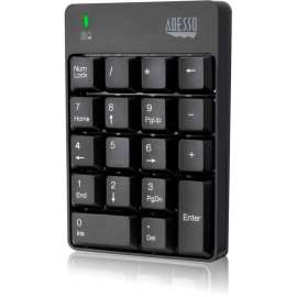 Adesso Wireless Spill Resistant 18-Key Numeric Keypad, Wireless Connectivity, RF, 30 ft, 2.40 GHz