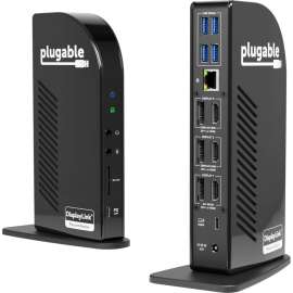 Plugable 4K USB C Docking Station Triple Monitor with 100W Charging, USB C Dock for Thunderbolt 3 / 4, and USB-C Windows and Mac (3x HDMI and 3x DisplayPort, 1x USB-C, 4x USB 3.0, SD Card Reader)