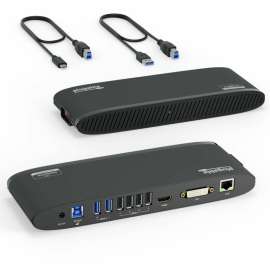 Plugable USB 3.0 Universal Laptop Docking Station for Windows and Mac, (Dual Monitor: HDMI and DVI/HDMI/VGA, Gigabit Ethernet, Audio, 6 USB Ports), Horizontal
