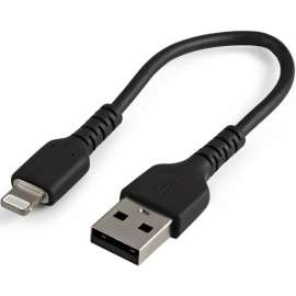 StarTech.com 6 inch/15cm Durable Black USB-A to Lightning Cable, Rugged Heavy Duty Charging/Sync Cable for Apple iPhone/iPad MFi Certified, Aramid fiber shelters heavy duty lightning cable from stress of bends/twists, Black durable strong rugged USB-A to