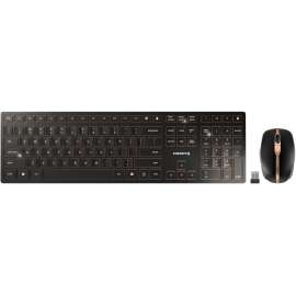 CHERRY DW 9100 SLIM Rechargeable Wireless Combo, Full Size,Black/Bronze,Bluetooth, AES 128 Encryption,3 Resolution Mouse,Elegant Design