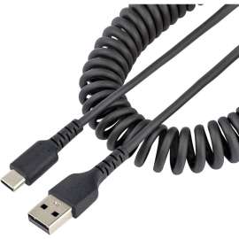 StarTech.com 20in (50cm) USB A to C Charging Cable, Coiled Heavy Duty USB 2.0 A to Type-C, Durable Fast Charge & Sync USB-C Cable, Black, 20in (50cm) Coiled USB A to USB C charging cable with aramid fiber for increased tensile strength, Durable High quali