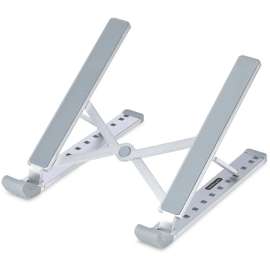 StarTech.com Foldable Laptop Riser Stand, Portable Height Adjustable Ergonomic Laptop Stand, Tilt/Raised/Angled Laptop/Tablet Stand, Angled laptop holder enhances viewing and comfort; Adjustable width (2-7.17in) for notebook computers, tablets, phones, or
