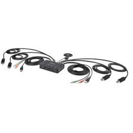 2-Port Dual-Monitor DisplayPort Cable KVM Switch, 4K 60Hz, Compact KVM with 5ft/1.5m Integrated Host Cables, Bus Powered - 2-Port Dual-Monitor Cable KVM Switch enables switching of a mouse, keyboard, and dual-4K 60Hz displays between 2x